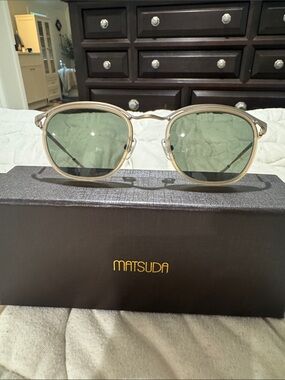 Matsuda Men’s Gold Round Metal Sunglasses w/Green Lenses- BRAND NEW, NEVER WORN!